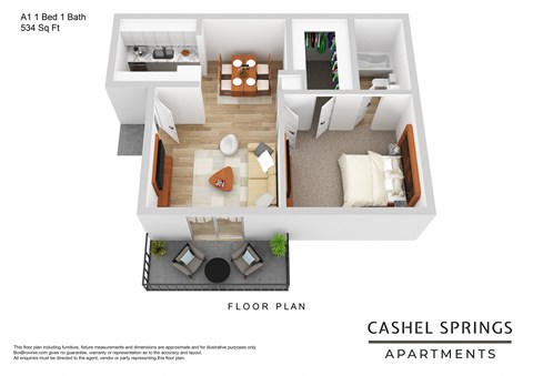 1 bedroom and 1 bath floorplan  at Cashel Springs, Houston, TX